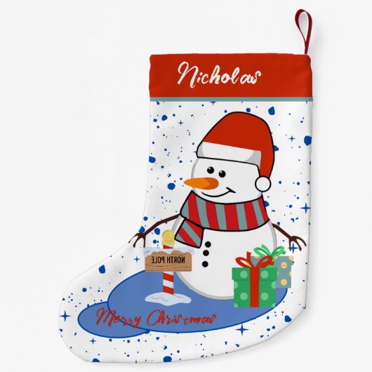Schattige Happy Snowman Northpole Kleine Kerstsok (Achterkant)