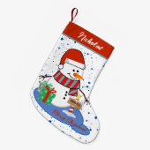 Schattige Happy Snowman Northpole Kleine Kerstsok (Voorkant (Hangend))