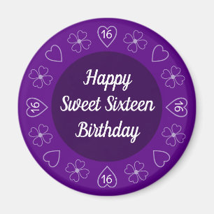 Schattige Happy Sweet 16 Verjaardag Paarse Feestel Magneet