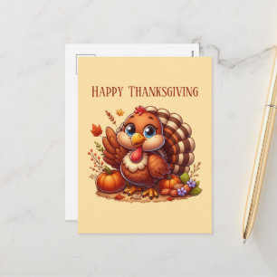 Schattige Happy Thanksgiving kalkoen  Feestdagenkaart