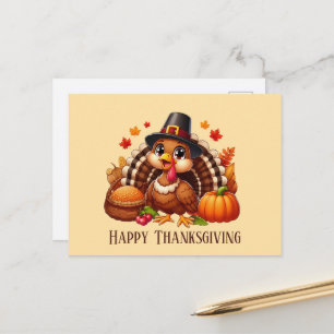 Schattige Happy Thanksgiving kalkoen Feestdagenkaart