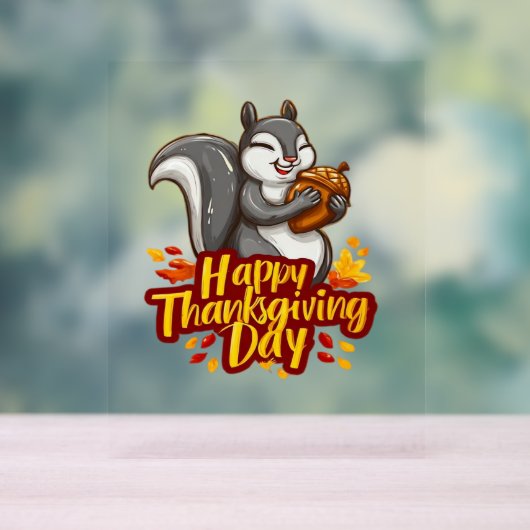 Schattige Happy Thanksgiving Squirrel Classic T-sh Acryl Bord (Neutraal)