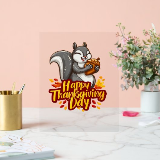 Schattige Happy Thanksgiving Squirrel Classic T-sh Acryl Bord (Huwelijk)