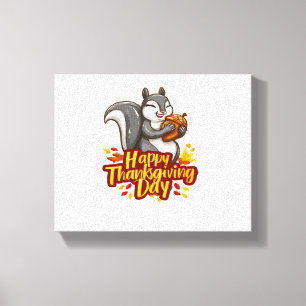 Schattige Happy Thanksgiving Squirrel Classic T-sh Canvas Afdruk
