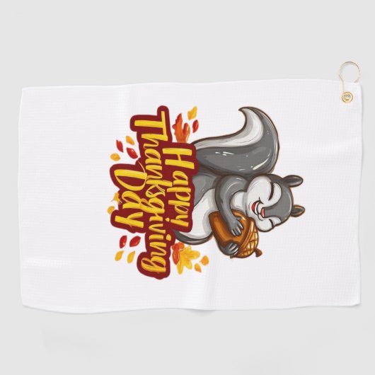 Schattige Happy Thanksgiving Squirrel Classic T-sh Golfhanddoek (Horizontaal)