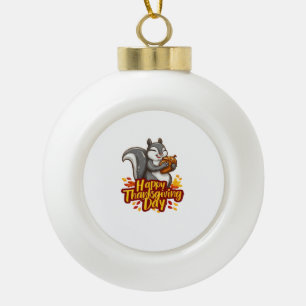 Schattige Happy Thanksgiving Squirrel Classic T-sh Keramische Bal Ornament