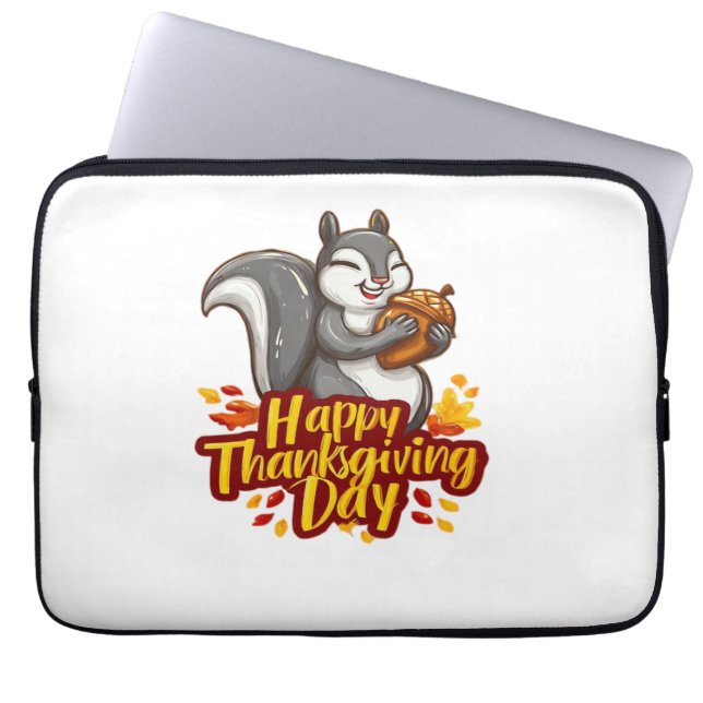 Schattige Happy Thanksgiving Squirrel Classic T-sh Laptop Sleeve (Voorkant)