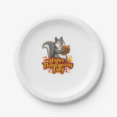 Schattige Happy Thanksgiving Squirrel Classic T-sh Papieren Bordje (Voorkant)