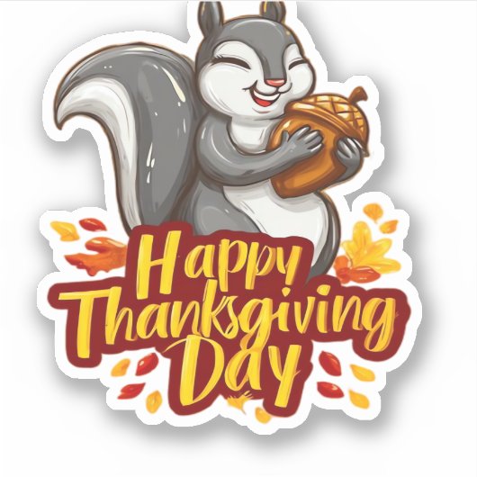 Schattige Happy Thanksgiving Squirrel Classic T-sh Sticker (Voorkant)