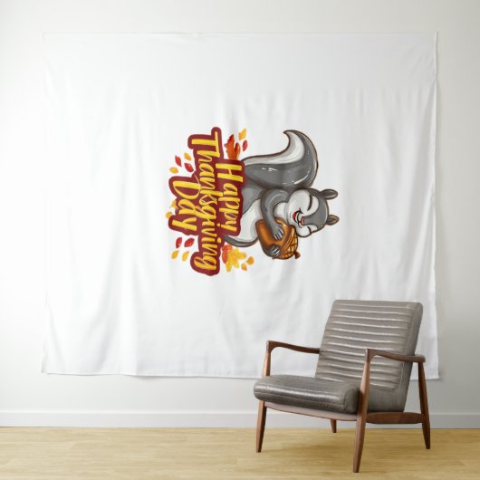 Schattige Happy Thanksgiving Squirrel Classic T-sh Wandkleed (In Situ (horizontaal))