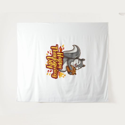 Schattige Happy Thanksgiving Squirrel Classic T-sh Wandkleed (Voorkant (horizontaal))