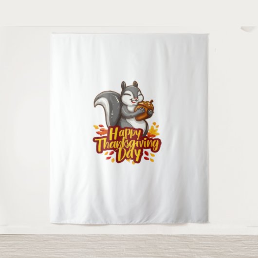 Schattige Happy Thanksgiving Squirrel Classic T-sh Wandkleed (Voorkant)