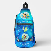 Schattige Happy Turtle Boy Ocean Blue Naam Sling Bag (Voorkant)