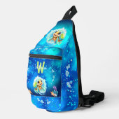 Schattige Happy Turtle Boy Ocean Blue Naam Sling Bag (Rechterhoek)