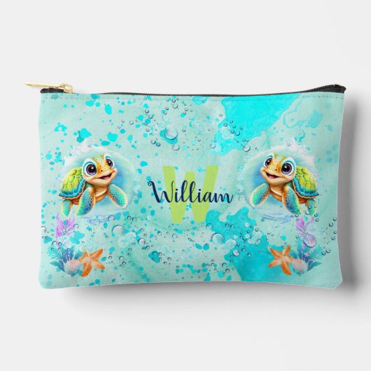 Schattige Happy Turtle Boy Ocean Blue Turquoise Na Etui (Voorkant)