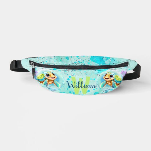 Schattige Happy Turtle Boy Ocean Turquoise Naam Heuptasje (Voorkant)