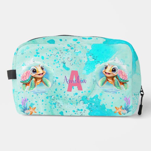 Schattige Happy Turtle Meisje Ocean Turquoise Roze Toilettasje (Voorkant)