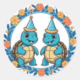 Schattige Happy Turtle Verjaardagsfeest Ronde Sticker