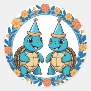 Schattige Happy Turtle Verjaardagsfeest Ronde Sticker