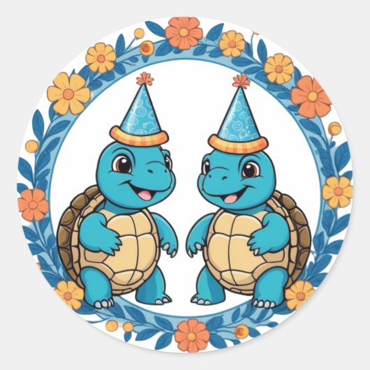 Schattige Happy Turtle Verjaardagsfeest Ronde Sticker (Voorkant)
