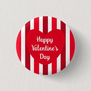 Schattige Happy Valentijnsdag Rood Gestreept Eenvo Ronde Button 3,2 Cm