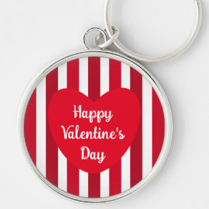 Schattige Happy Valentijnsdag Rood Gestreept Eenvo Sleutelhanger
