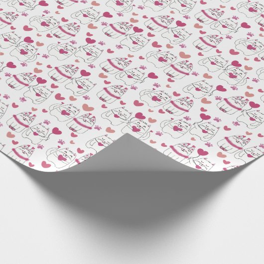 Schattige Happy Valentine's Day Cat Wrapping Papie Cadeaupapier (Hoek)
