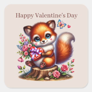 Schattige Happy Valentine's Day Fox Vierkante Sticker