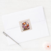 Schattige Happy Valentine's Day Fox Vierkante Sticker (Envelop)