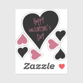 Schattige "Happy Valentines Day" Zwart en Roze Har Sticker
