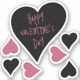 Schattige "Happy Valentines Day" Zwart en Roze Har Sticker