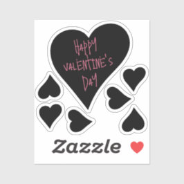Schattige "Happy Valentines Day" Zwart Hart met Ro Sticker
