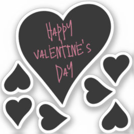 Schattige "Happy Valentines Day" Zwart Hart met Ro Sticker