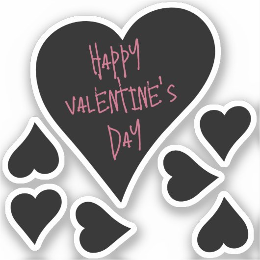 Schattige "Happy Valentines Day" Zwart Hart met Ro Sticker (Voorkant)