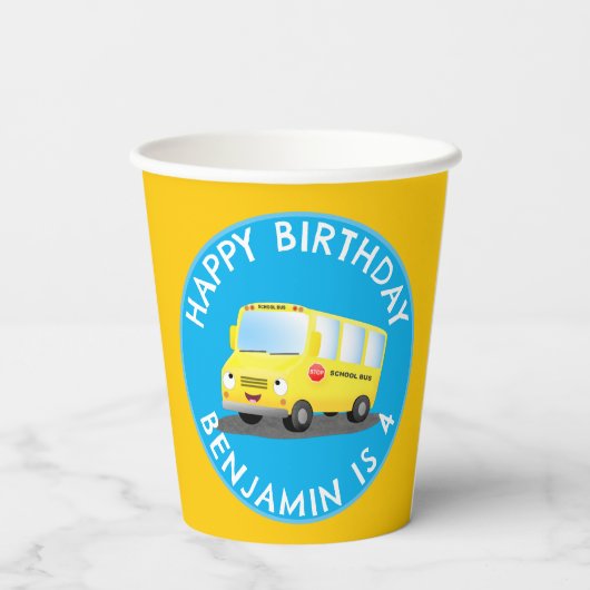 Schattige Happy Yellow schoolbus Gepersonaliseerd  Papieren Bekers (Achterkant)