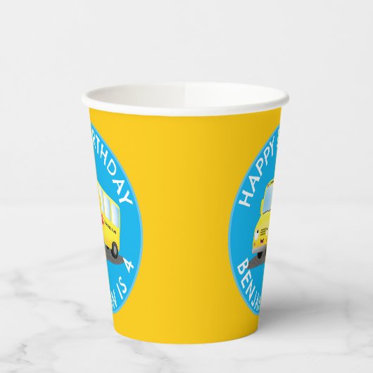 Schattige Happy Yellow schoolbus Gepersonaliseerd  Papieren Bekers (Links)