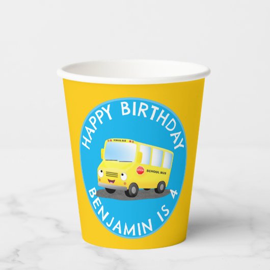 Schattige Happy Yellow schoolbus Gepersonaliseerd  Papieren Bekers (Voorkant)