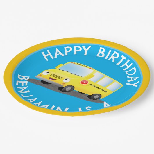 Schattige Happy Yellow schoolbus Gepersonaliseerd  Papieren Bordje (Gekanteld)