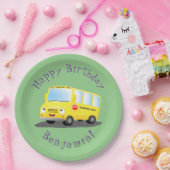 Schattige Happy Yellow schoolbus Gepersonaliseerd Papieren Bordje (Feest)