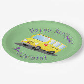 Schattige Happy Yellow schoolbus Gepersonaliseerd Papieren Bordje (Gekanteld)