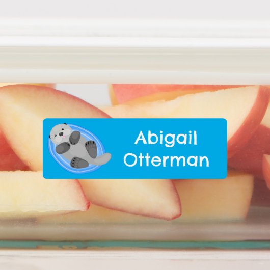 Schattige Happy zee otter blauw cartoon gepersonal Labels (Aangebracht)