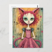 Schattige harige kat dame gemengde mediacollage briefkaart (Voorkant / Achterkant)