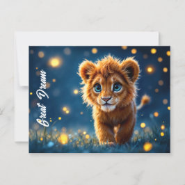 Schattige harige leeuwenwelp met sprankelende ogen briefkaart