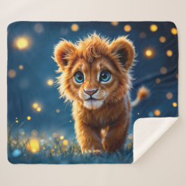Schattige harige leeuwenwelp met sprankelende ogen sherpa deken
