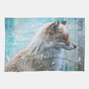 Schattige harige vos op blauwe grunge achtergrond theedoek