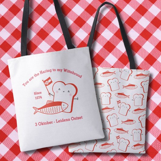 Schattige Haring en Wittebrood Leidens ontzet rood Tote Bag
