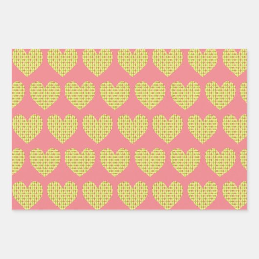 Schattige Hart Art Geel Kleurrijk Patroon Inpakpapier Vel (Voorkant)