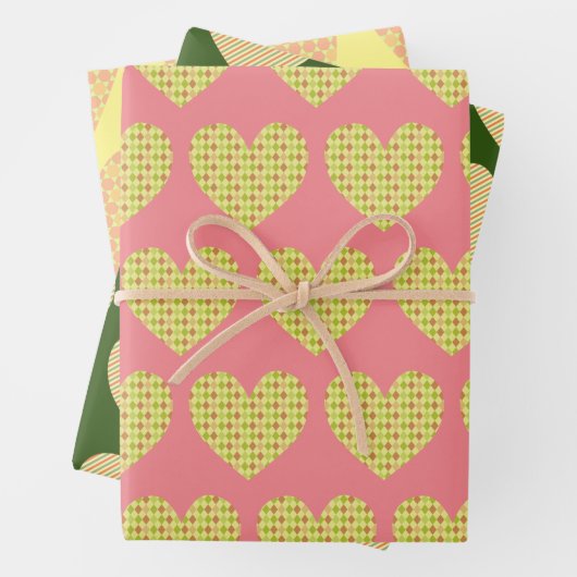 Schattige Hart Art Geel Kleurrijk Patroon Inpakpapier Vel (In situ)