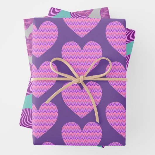 Schattige hart Art Paarse en roze liefde Inpakpapier Vel (In situ)