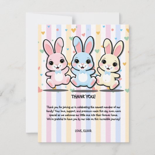 Schattige Hart Bunny Hoppers Baby shower Bedankkaart (Voorkant)